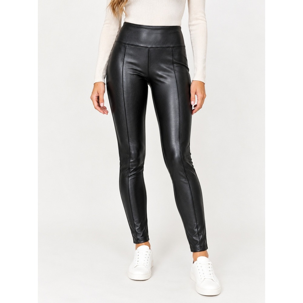 Athleta Delancey Gleam Tight Black Faux Leather High Waisted Leggings XS Pockets
